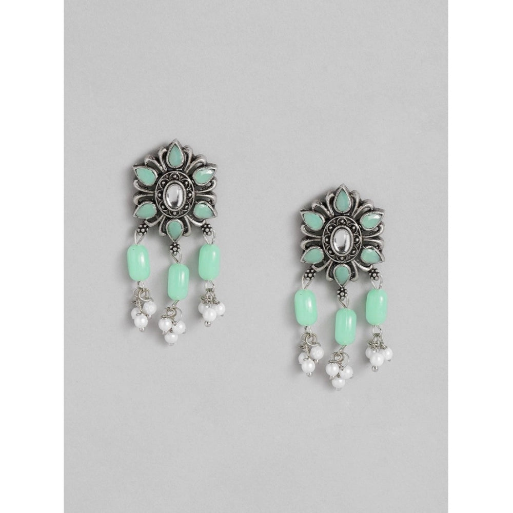Generic Women's Rose Gold Plated Alloy Necklace & Earings Set (Light Green)