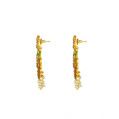 Generic Women's Rose Gold Plated Alloy Kundan Earrings &amp; Mangtikka (Red &amp; Green)
