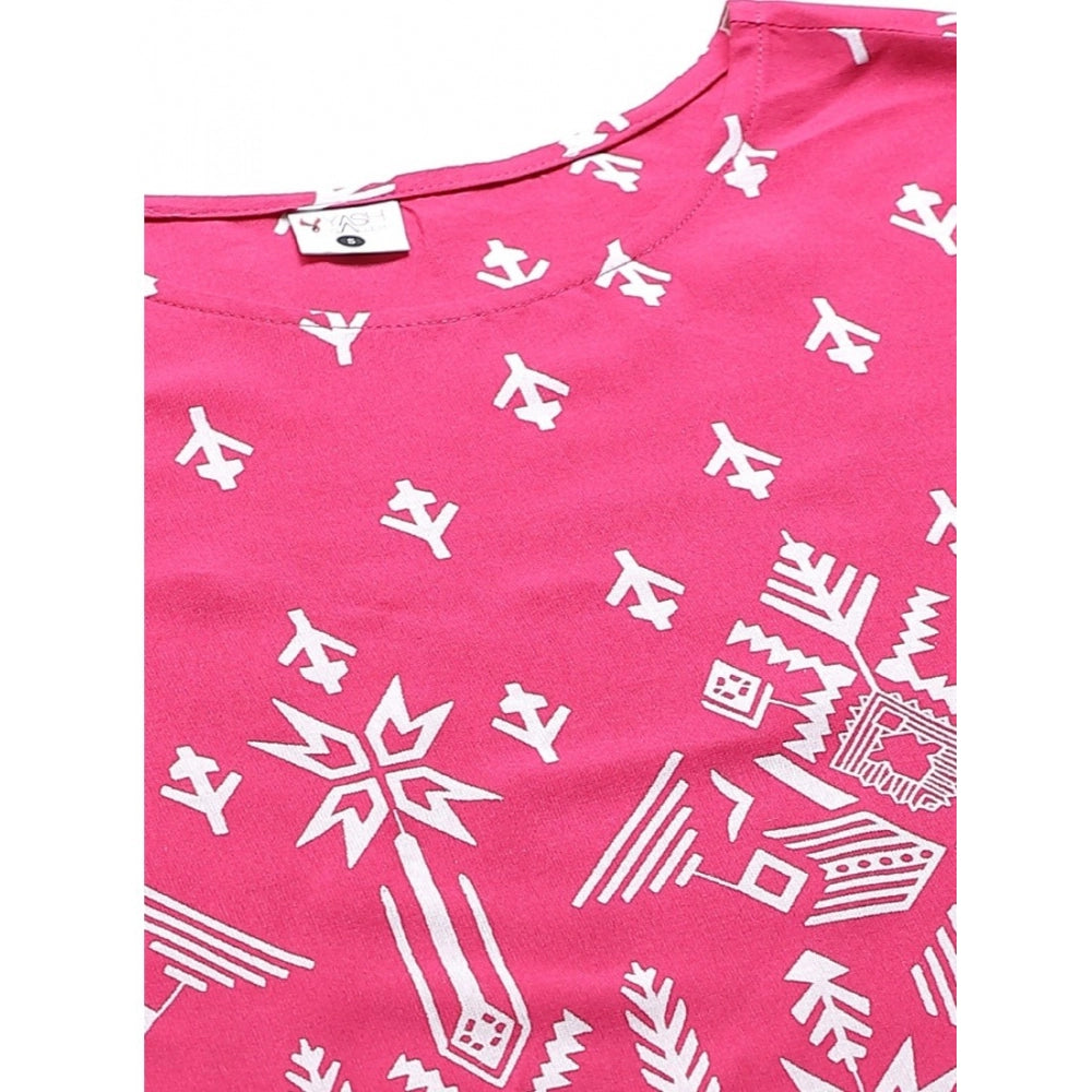 Generic Women's Casual Short Sleeve Printed Rayon Pajama Set (Pink)