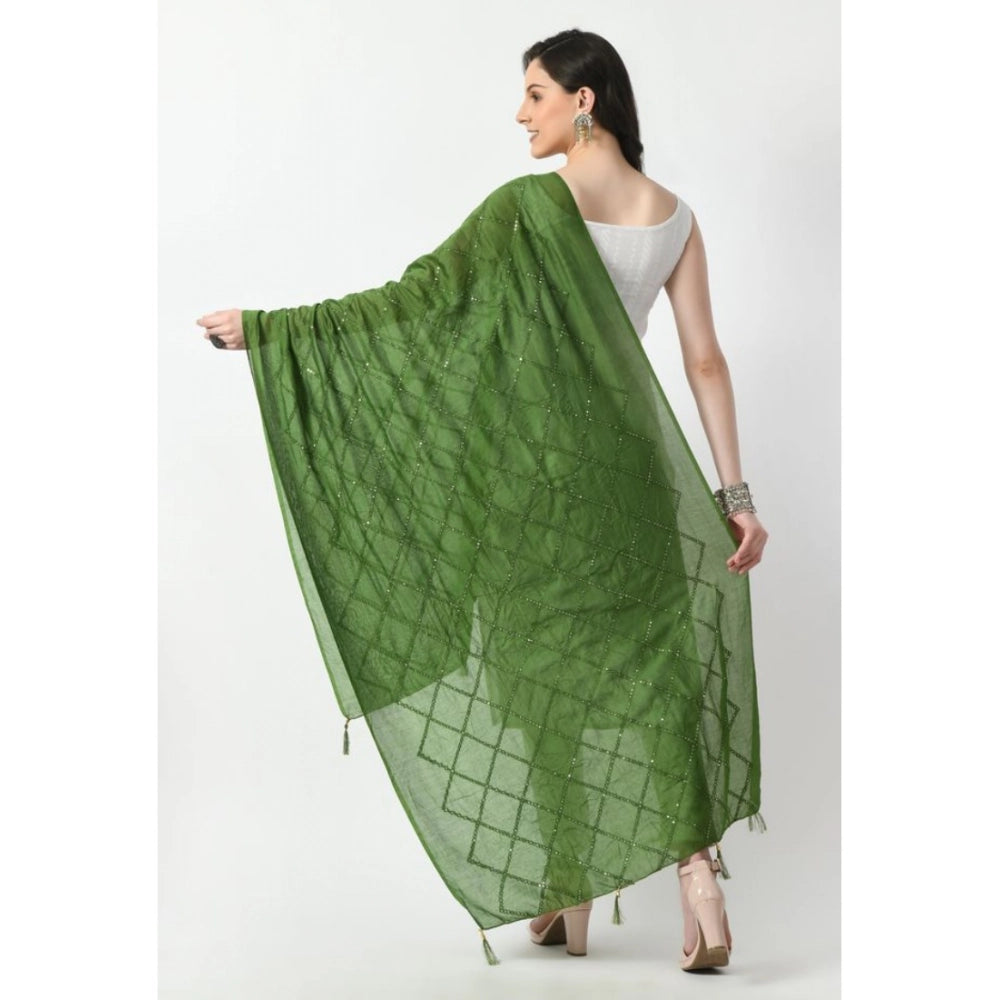 Generic Women's Chanderi Self Design Dupatta (Mehandi, Length: Free Size)