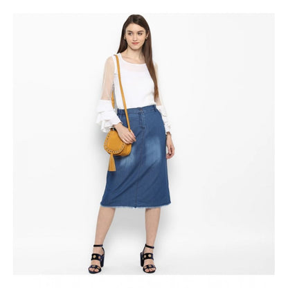 Generic Women's Denim Washed Buttoned Skirt (Blue)