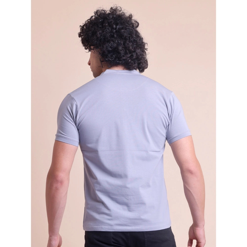 Generic Men's Casual Cotton Solid Half Sleeve Mandarin Collar T-Shirt (Teegrey)