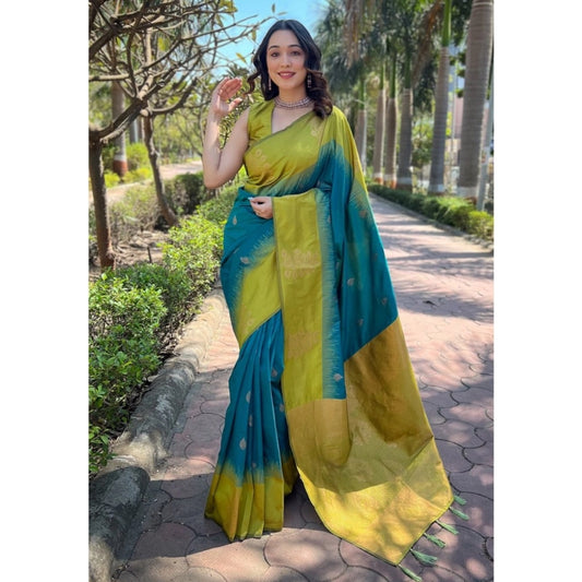 Generic Women's Silk Printed Saree With Unstitched Blouse 5.5Mtr (Rama)