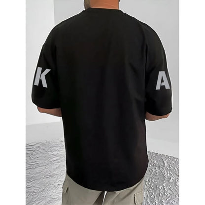 Generic Men's Casual Cotton Blend Printed Round Neck Half Sleeve T-Shirt (Black)