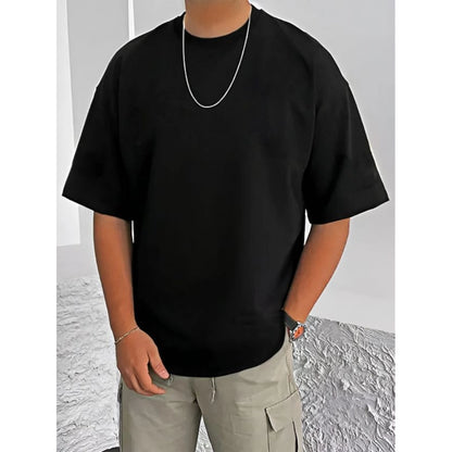 Generic Men's Casual Cotton Blend Printed Round Neck Half Sleeve T-Shirt (Black)