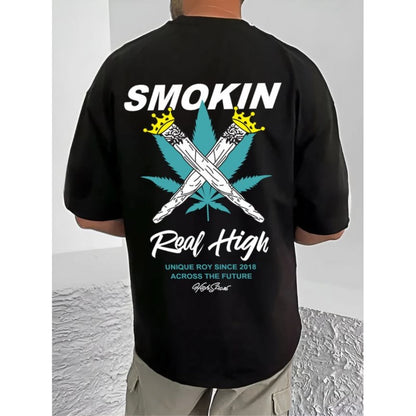 Generic Men's Casual Cotton Blend Printed Round Neck Half Sleeve T-Shirt (Black)