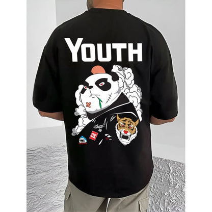 Generic Men's Casual Cotton Blend Printed Round Neck Half Sleeve T-Shirt (Black)