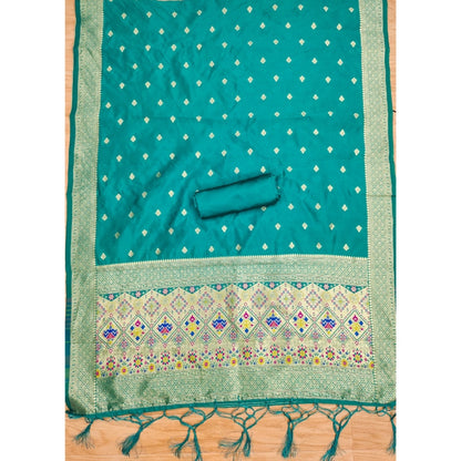 Generic Women's Banarasi Silk Printed Unstitched Salwar Suit Material With Dupatta (Rama, 3Mtrs)