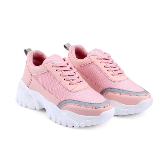 Generic Women's Casual Mesh Printed Lace-Ups Shoes (Pink)