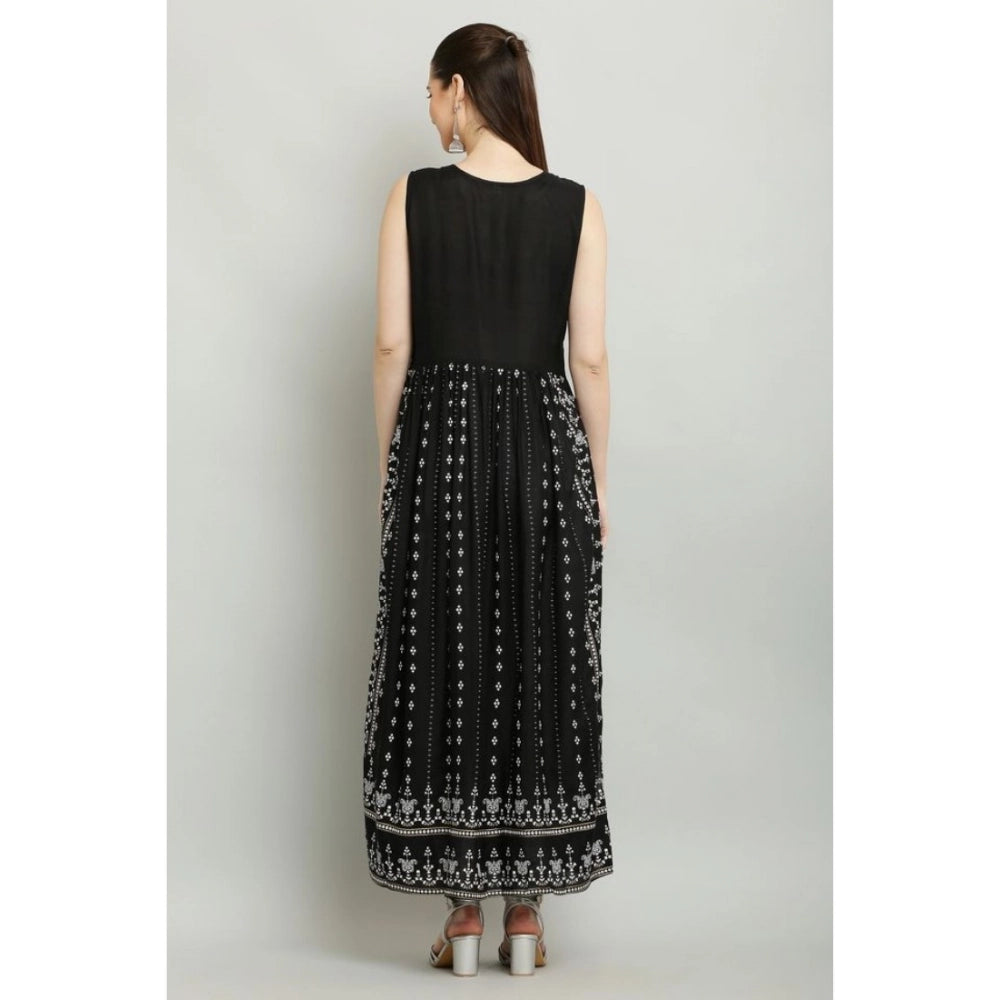 Generic Women's Casual Rayon Sleeveless Kurti (Black)