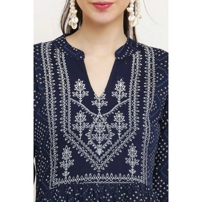 Generic Women's Casual Rayon Full sleeve Kurti (Blue)