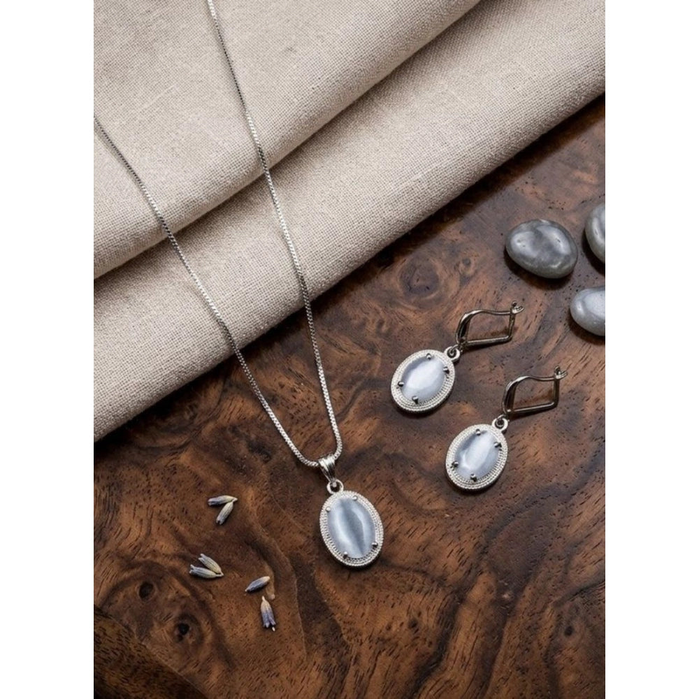 Dropship Women's Brass Silver Plated Pendant Set (Grey)